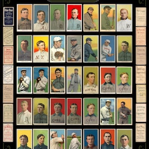 18"x24" T206 Baseball Card Poster Hall of Famers & Key Cards dal "Monster" Ty Cobb, Honus Wagner, Nap Lajoie, Walter Johnson, Cy Young