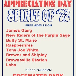 18&quot;X24&quot; WIXY 1260 Cleveland Poster James Gang (Joe Walsh), Tony Joe White,Raspberries, New Riders, Lobo, Buffy St. Marie, Tony Joe White