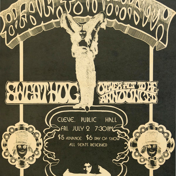 1971 Black Sabbath, Ozzy Osbourne final de "Paranoid" Tour con Sweathog, Brewer y Shipley Cleveland Poster Reproduction!