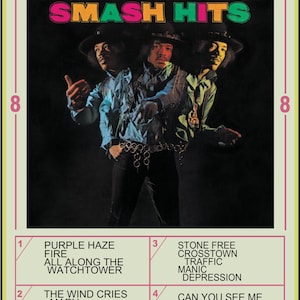 Jimi Hendrix Experience Smash Hits 18&quot;x24&quot; 8-track repro poster Mitch Mitchell, Noel Redding, Purple Haze, Foxey Lady, Stone Free, Fire