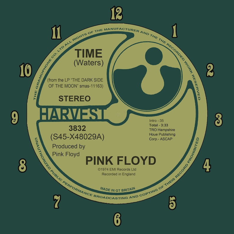 Pink Floyd TIME / Dark Side of the Moon Wall Clock Brand New Custom Made to Order Roger Waters