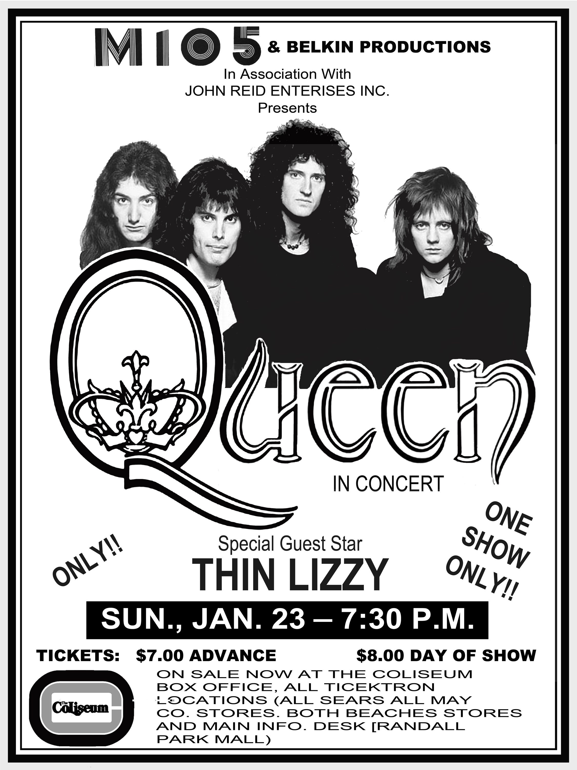 若者に人気のブランド Coliseum Cleveland 1977 Lizzy Thin Queen, Newspaper 18 AD ポスター
