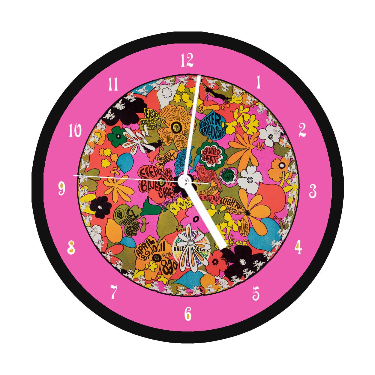 Canned Heat, Travel Agency, Evergreen Blue Shoes 1968 Kaleidoscope #7 Repro Poster Plastic Wall Clock San Francisco Psychedelic