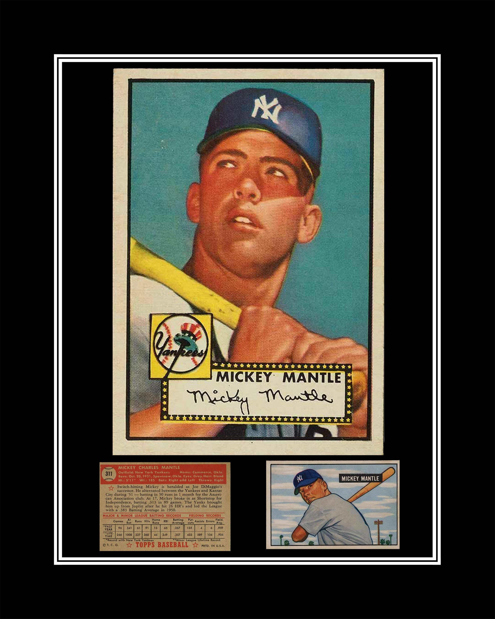 16x20 - 1951 Topps Mickey Mantle Rookie card front and Back and 1951  Bowman image