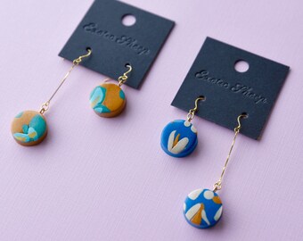 Abstract Floral Polymer Clay Drop Earrings | Blue Watercolor Polymer Clay Earrings |  Yellow Abstract Earrings | Aesthetic Earrings