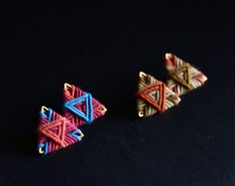 Wool Abstract Geometric Stubs | Autumn Boho Color Accessories | Triangle Minimalist Woven Earrings | Gift for Her | Embroidery Earring Stubs