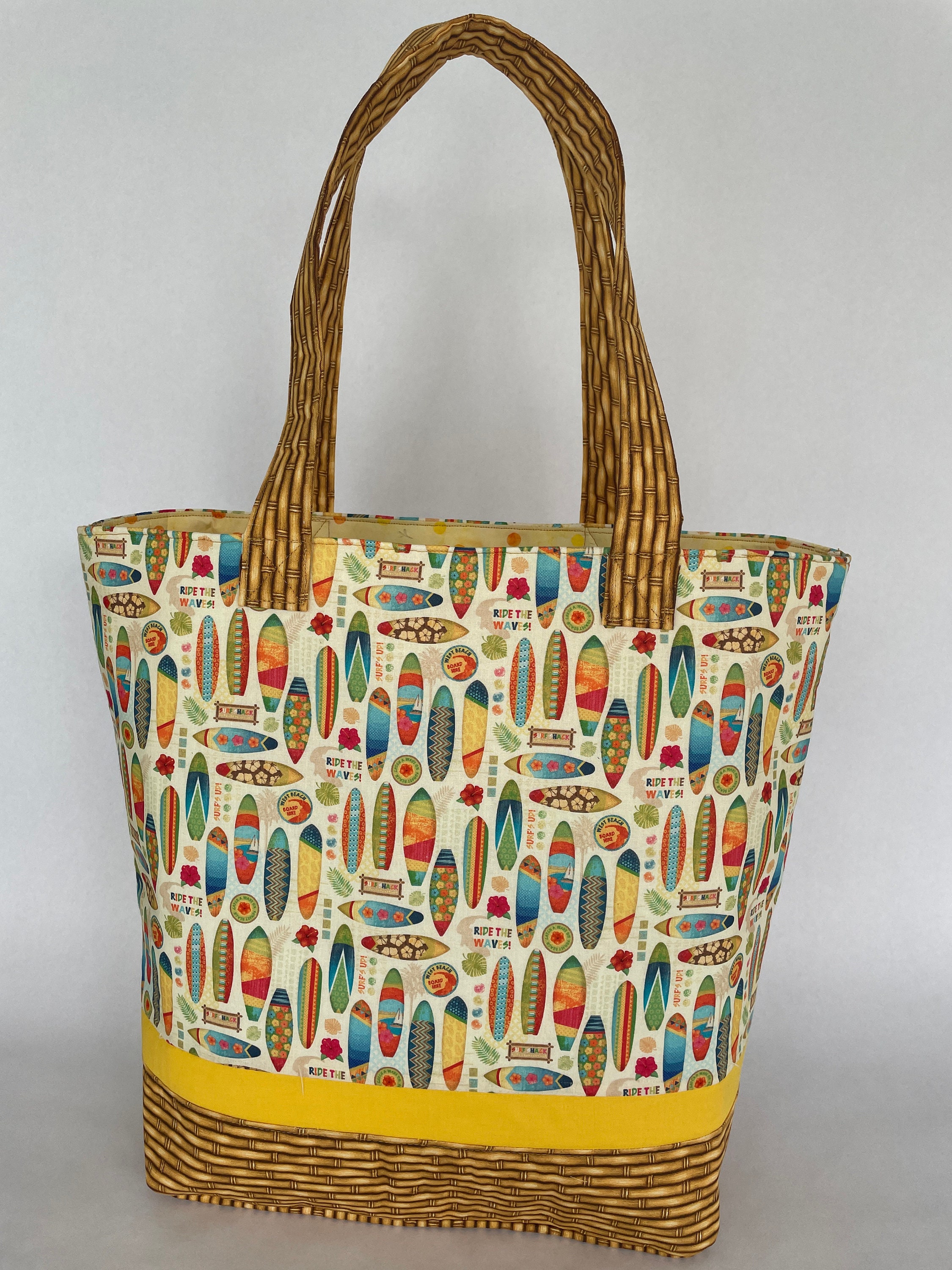 Surf's Up Beach Bag Large Surfthemed Fabric Tote Etsy