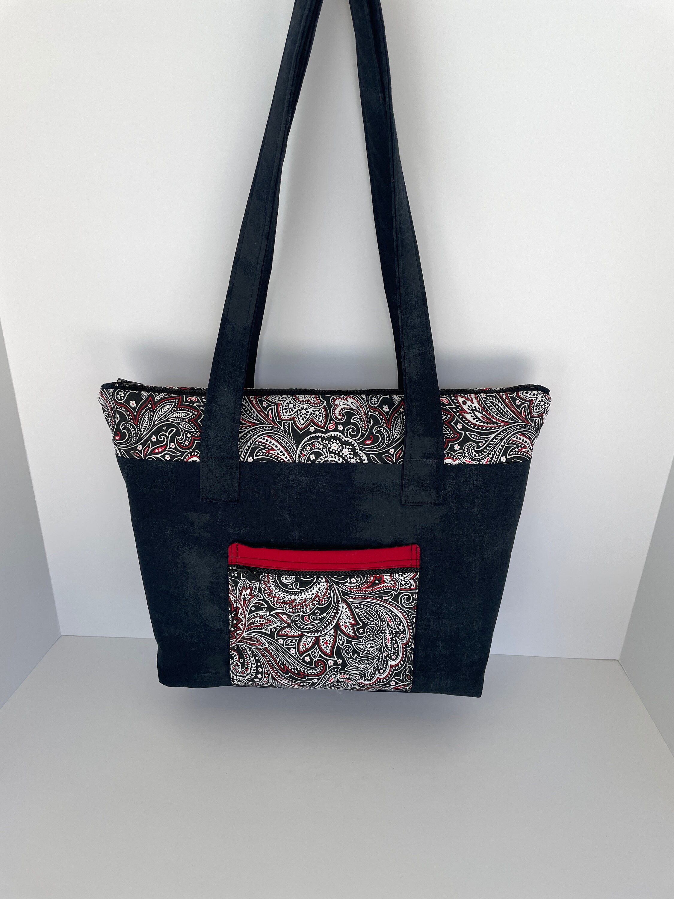 Black and Red Paisley Zipped Shoulder Tote Bag Ladies Fabric Etsy