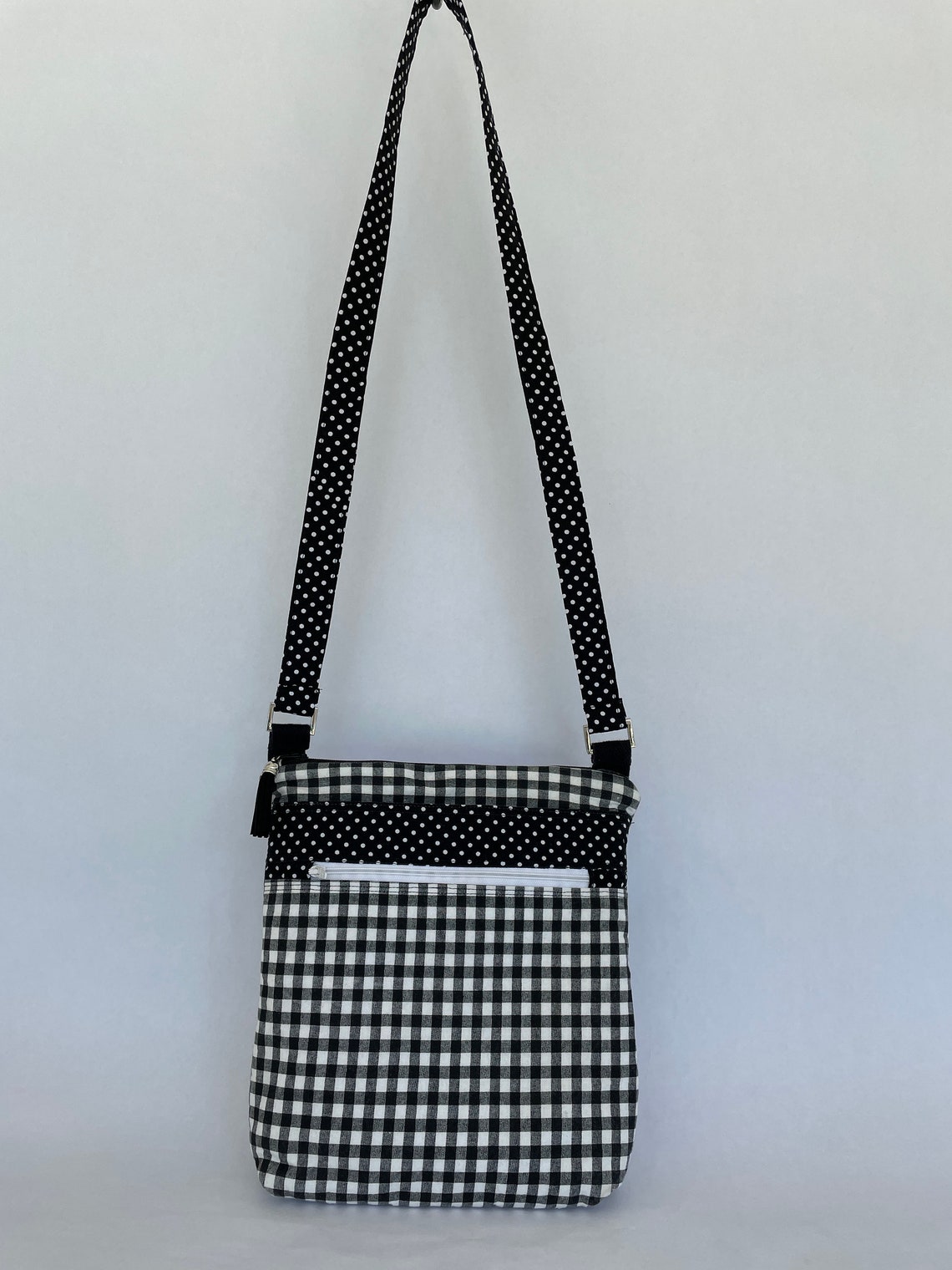 Crossbody Black & White Shoulder Bag Fabric Handbag Small Etsy