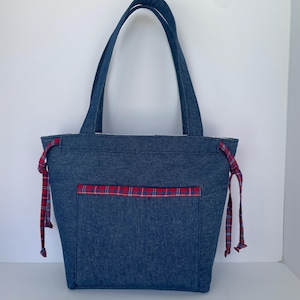 Blue Denim Shoulder Tote, Large Fabric Handbag