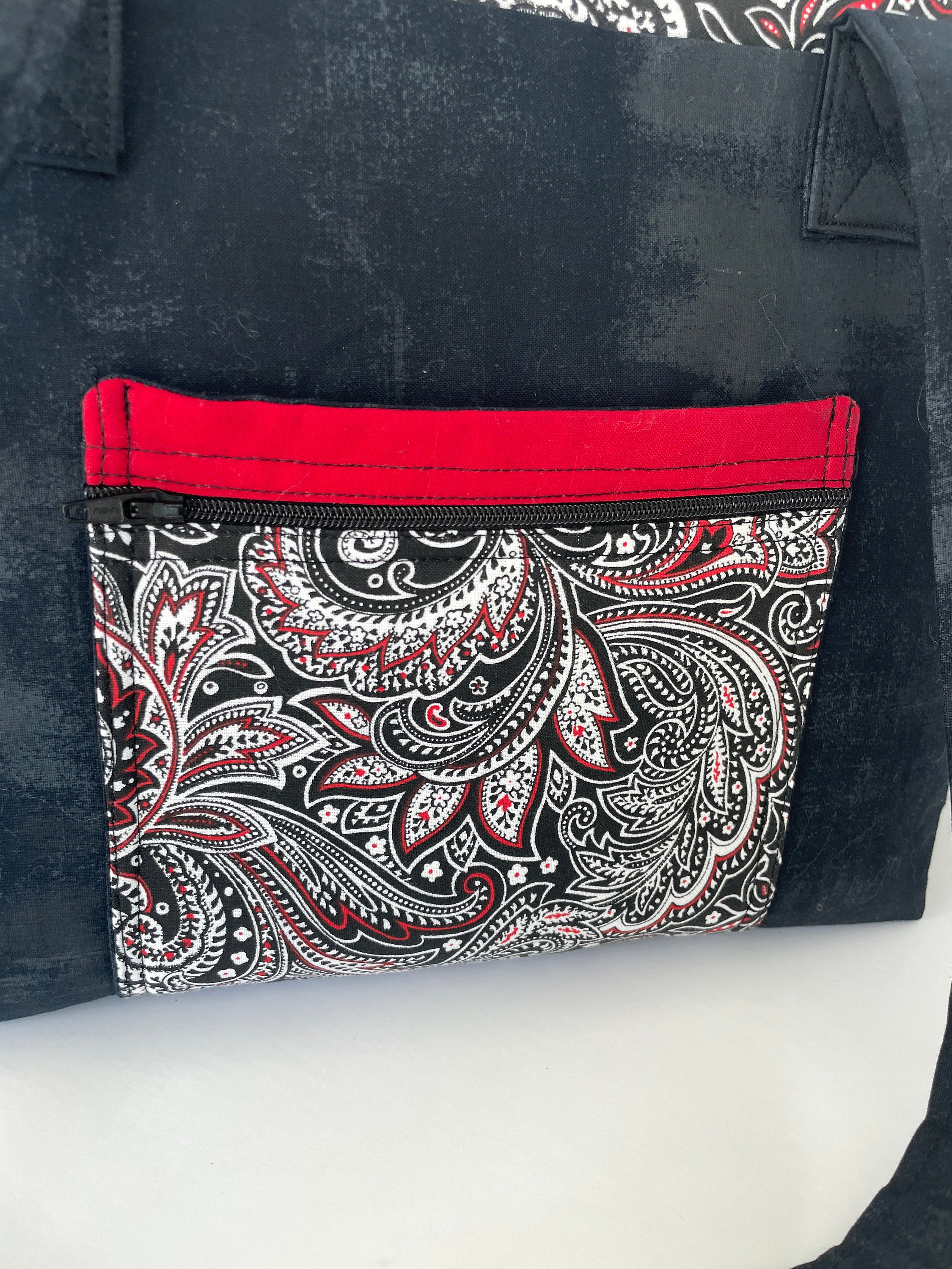 Black and Red Paisley Zipped Shoulder Tote Bag Ladies Fabric Etsy