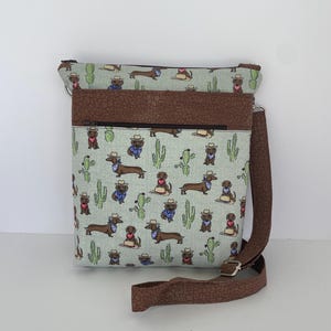 Dachshund Print Crossbody Shoulder Bag, Zippered Handbag