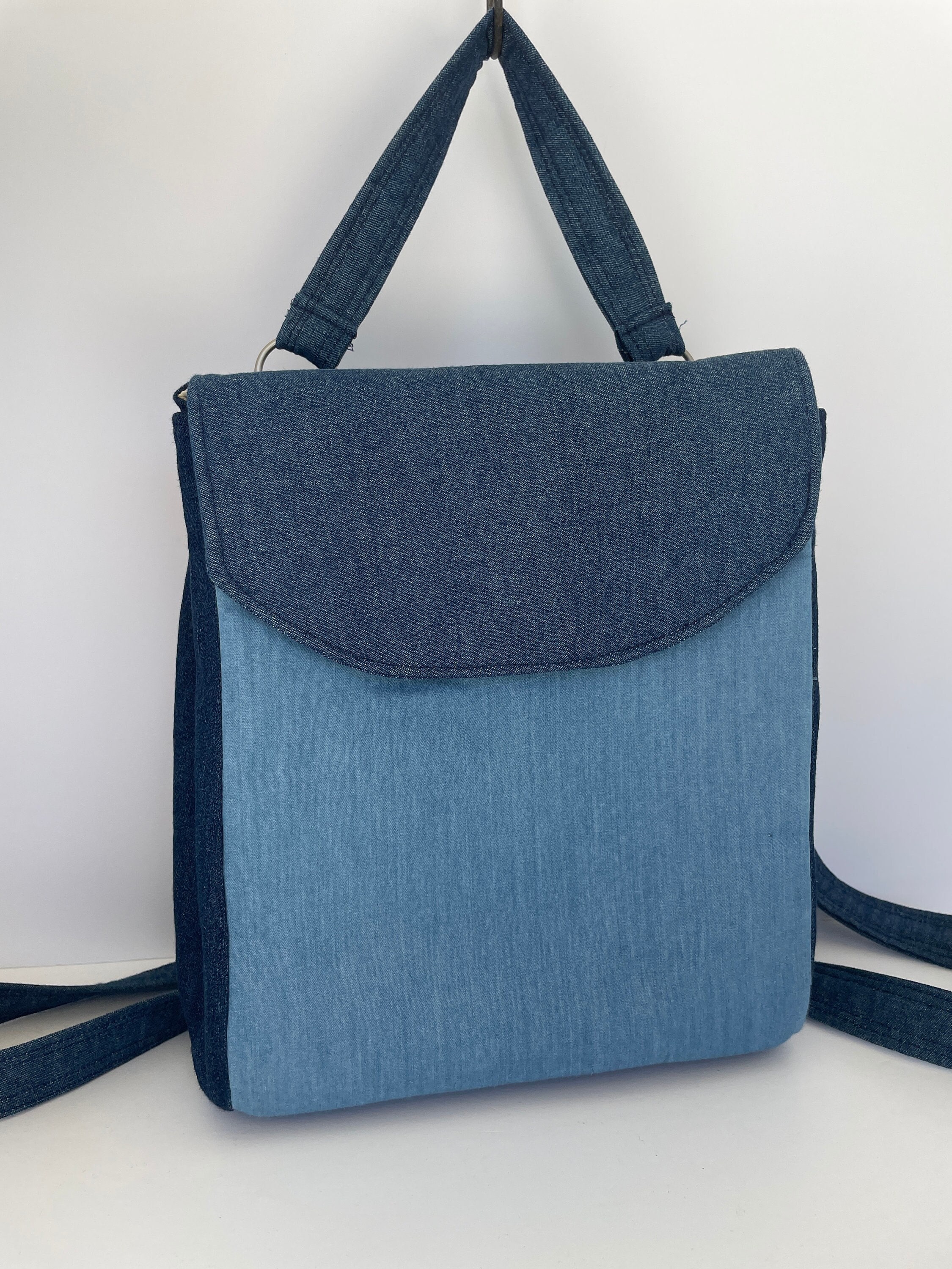 Blue Denim Backpack, Convertible Lightweight Sling; Shoulder 