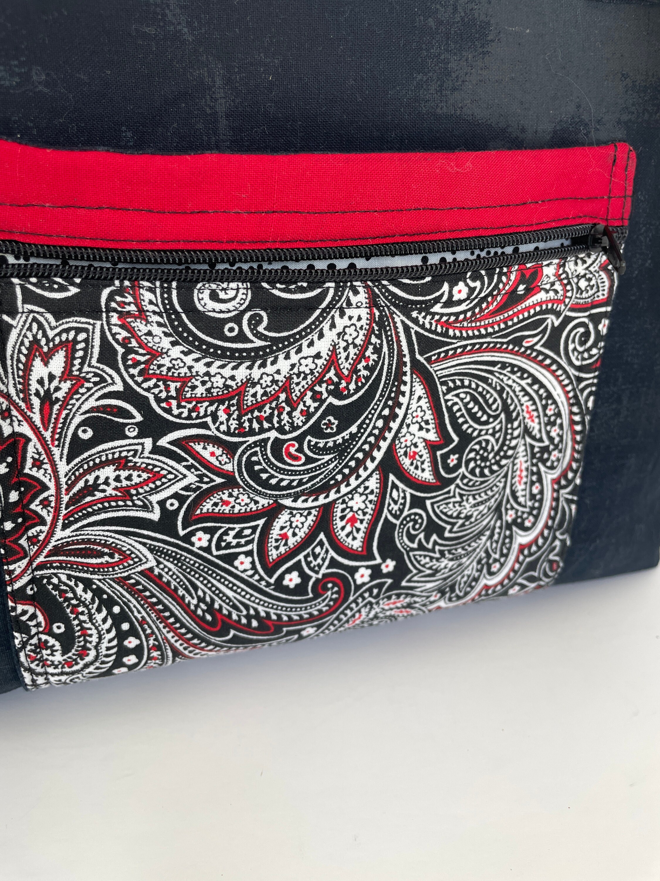 Black and Red Paisley Zipped Shoulder Tote Bag Ladies Fabric Etsy
