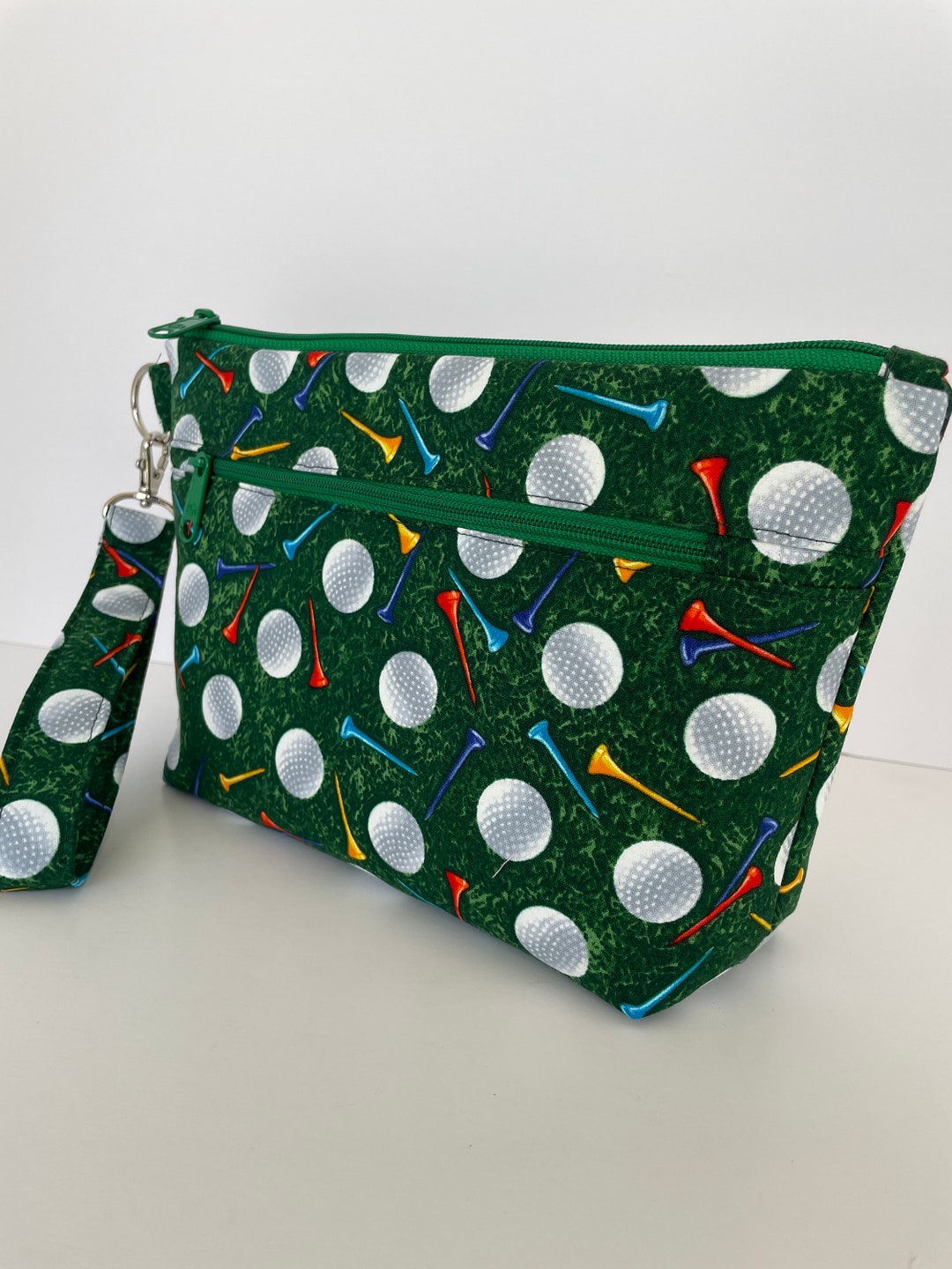 Golf Themed Wristlet Bag Green Fabric Pouch Zippered Sport Etsy
