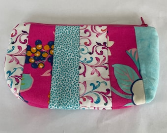 Pink and Blue Floral Coin Purse, Cosmetics and Toiletries Pouch