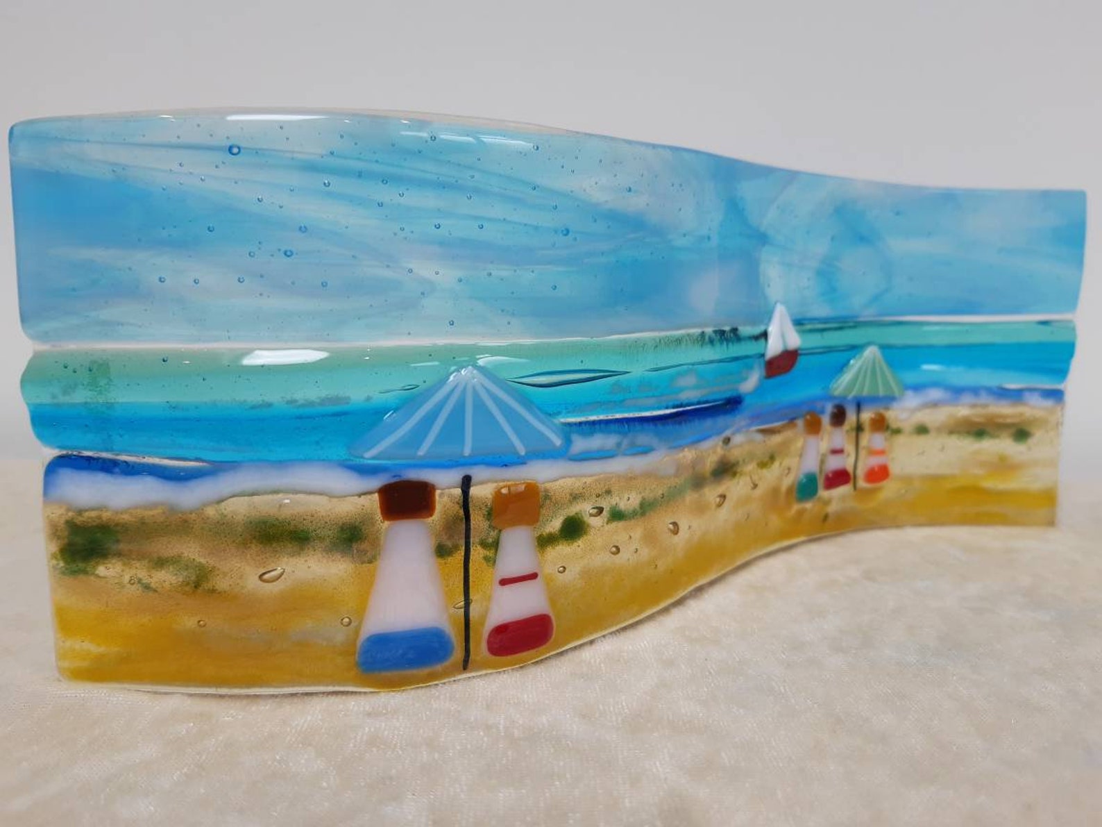 Fused glass beach pictures. Wavy freestanding handmade beach Etsy