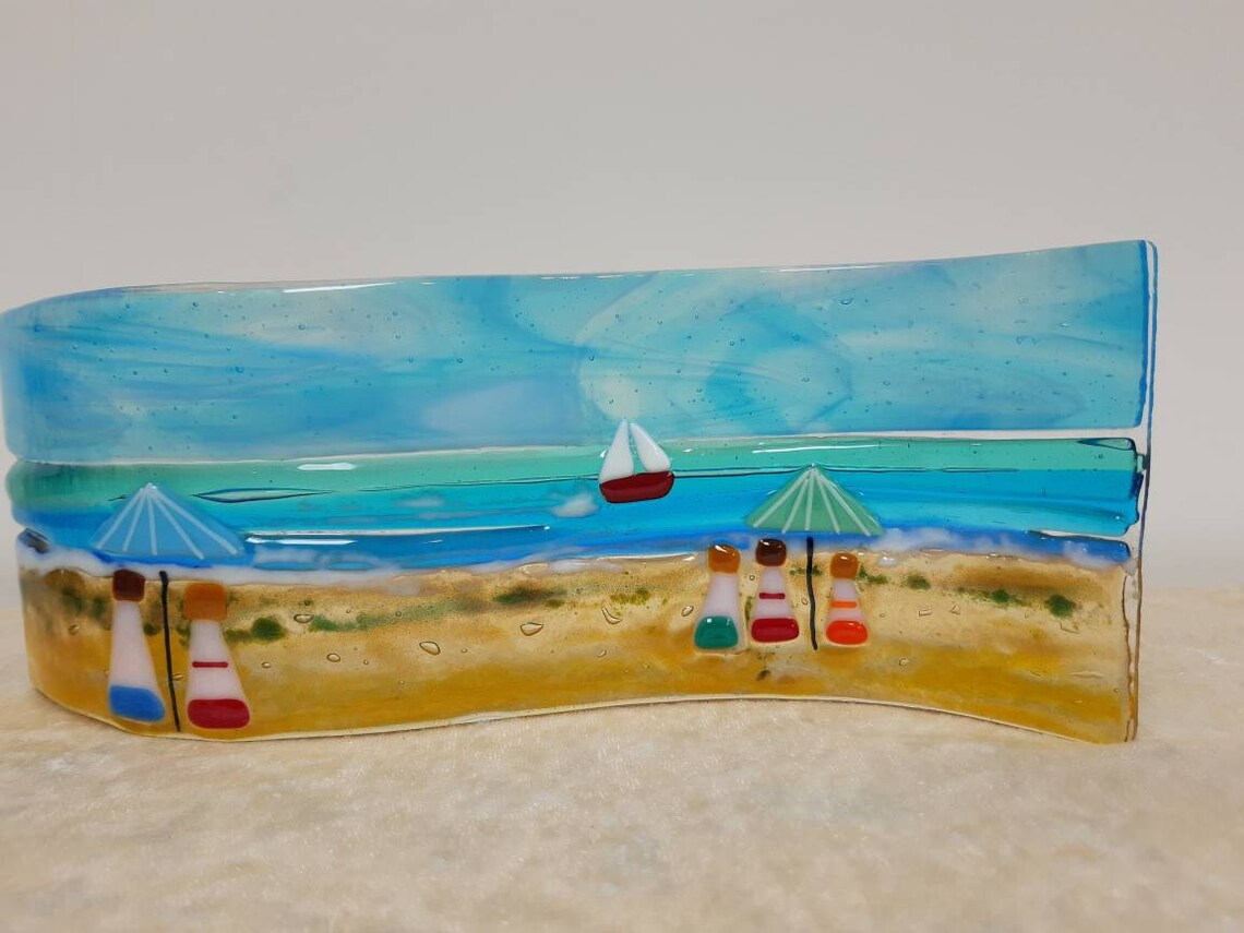 Fused glass beach pictures. Wavy freestanding handmade beach Etsy