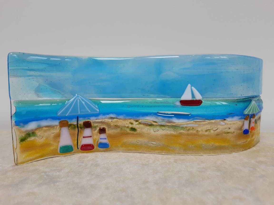 Fused glass beach pictures. Wavy freestanding handmade beach Etsy