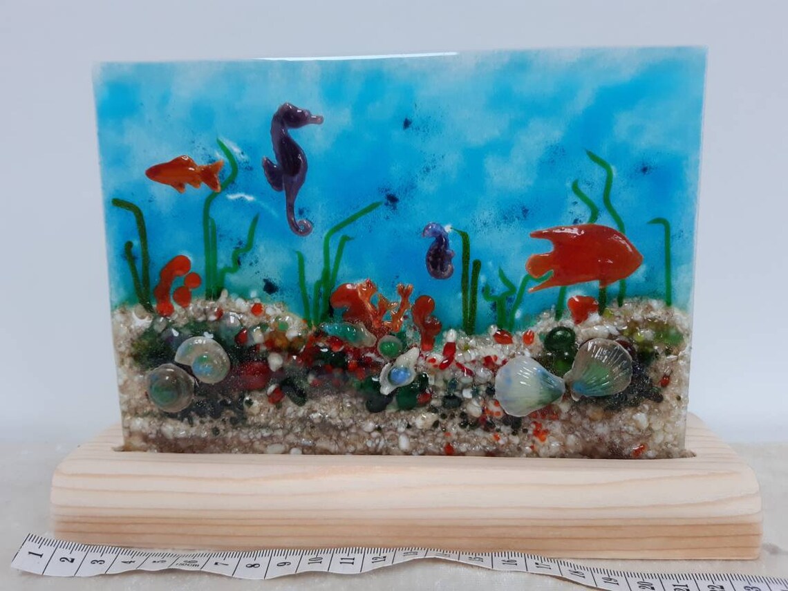 Underwater sea scene. Fused glass panel. Handmade scene with Etsy