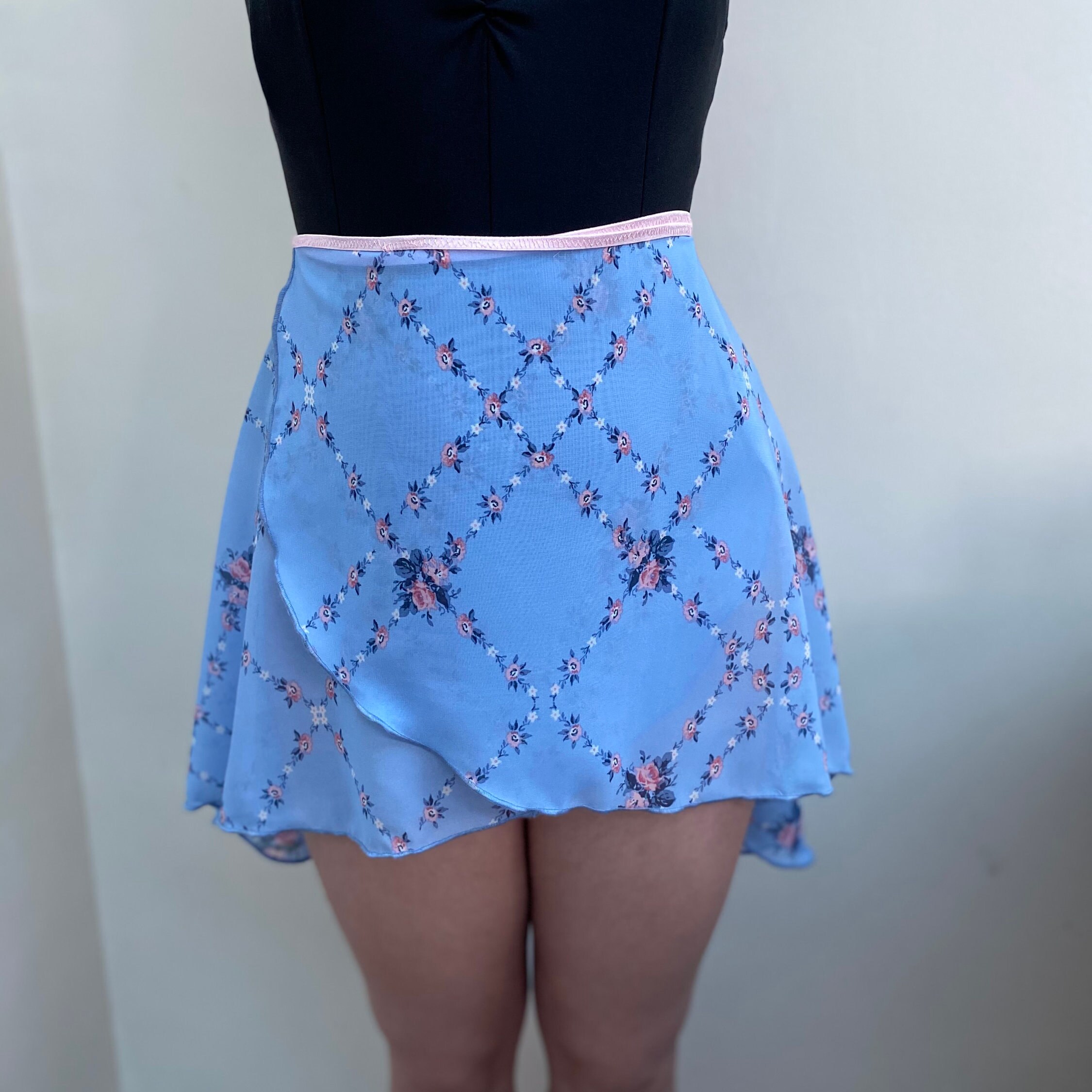 Ballet Wrap Skirt in Blue Floral Chiffon Fabric. Etsy UK
