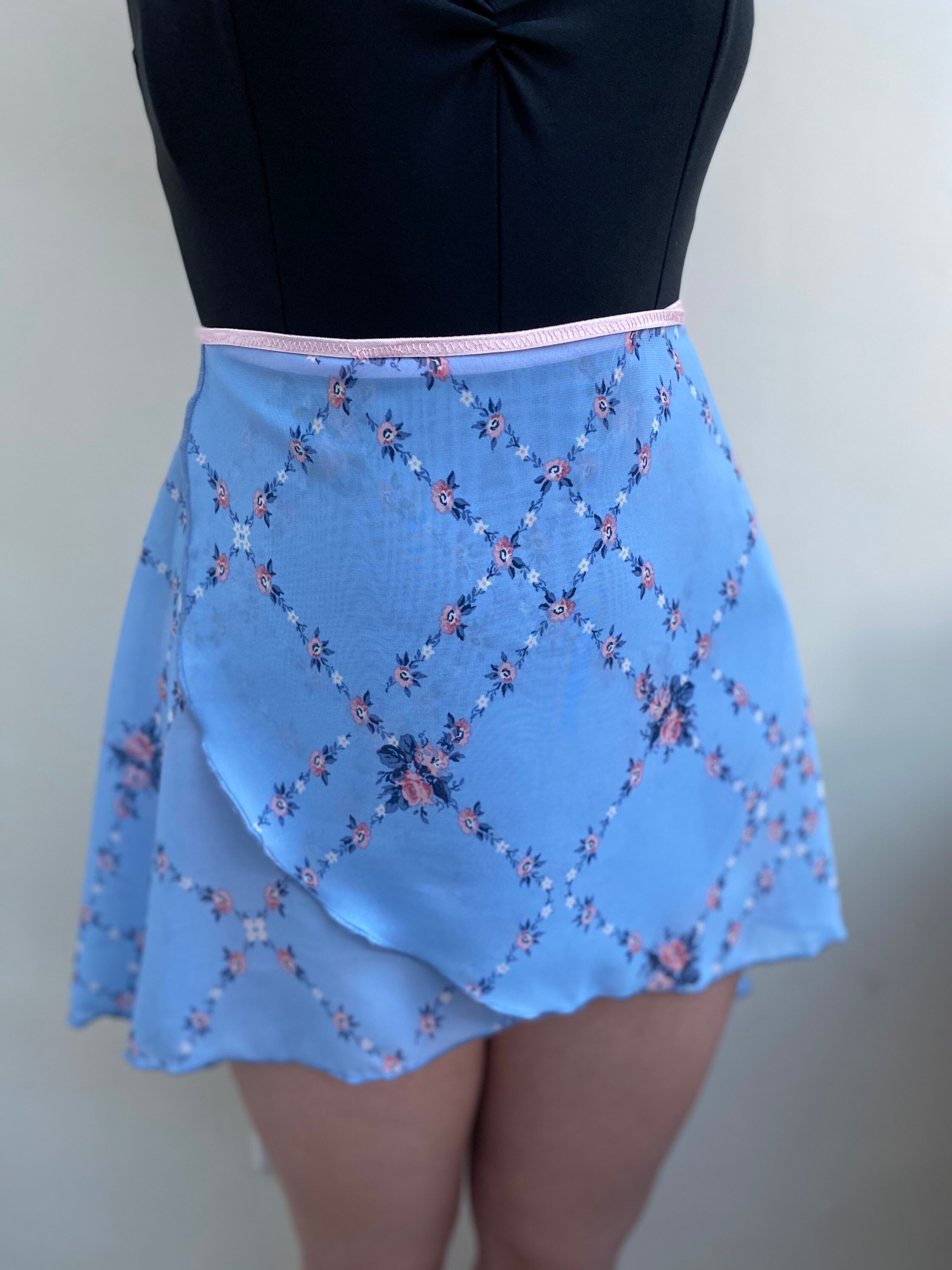 Ballet wrap skirt in blue floral Chiffon fabric. Etsy
