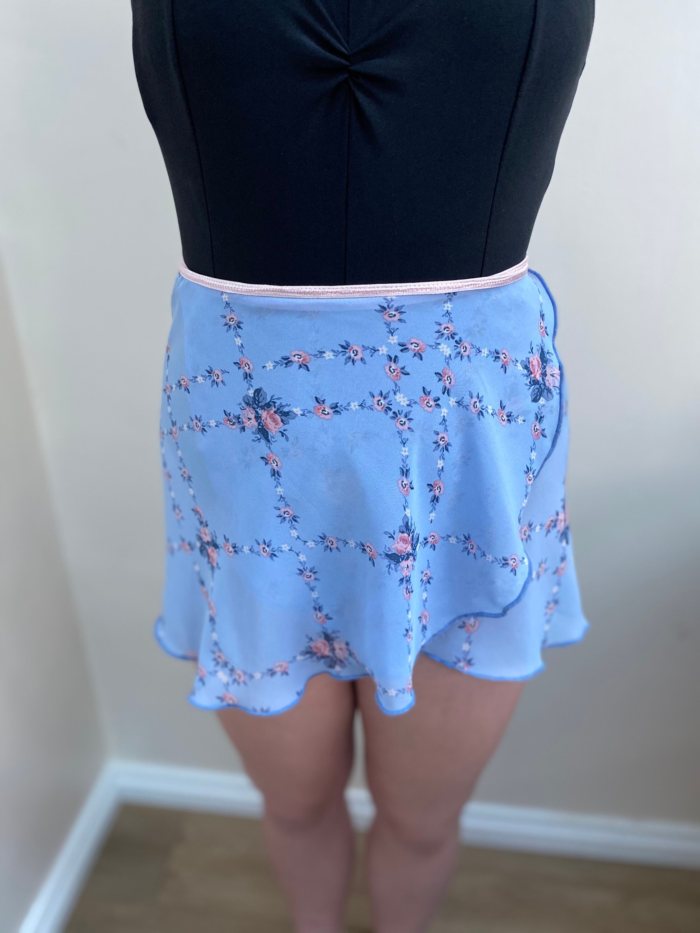 Ballet Wrap Skirt in Blue Floral Chiffon Fabric. Etsy UK