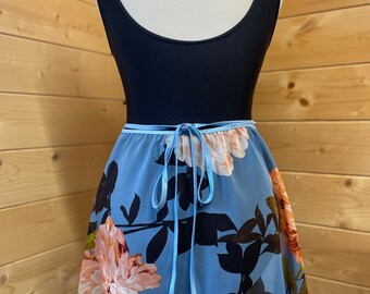 Blue Dahlia floral ballet wrap skirt