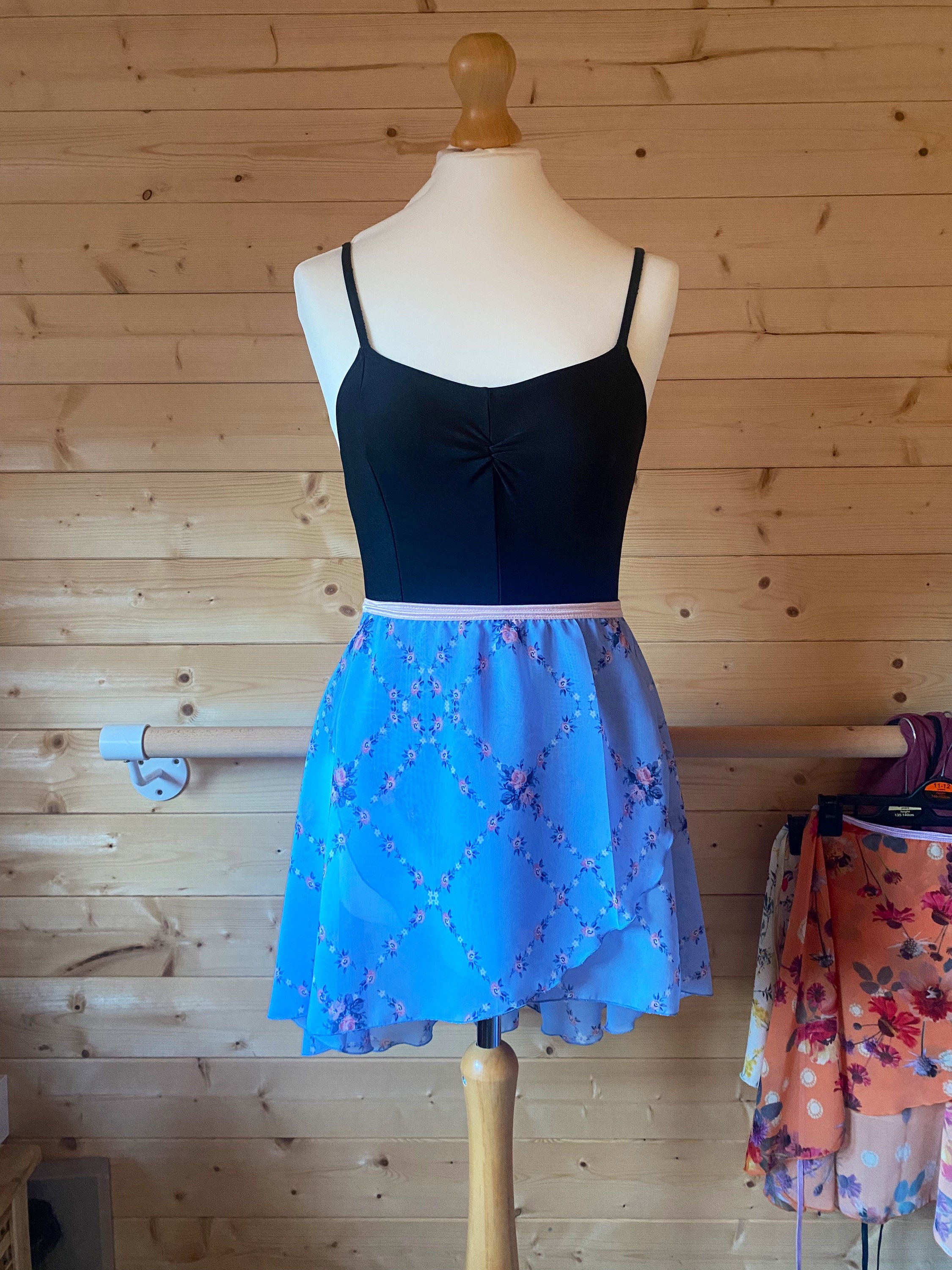 Ballet Wrap Skirt in Blue Floral Chiffon Fabric. Etsy UK