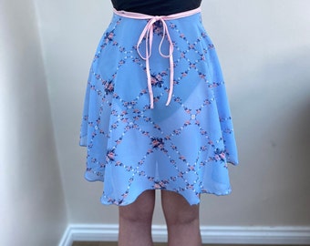 ballet wrap skirt in blue floral Chiffon fabric.