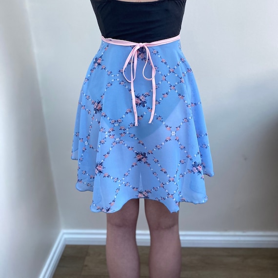 Ballet Wrap Skirt in Blue Floral Chiffon Fabric. Etsy UK