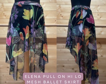 Elena Pull on Hi-lo stretch mesh floral ballet skirt