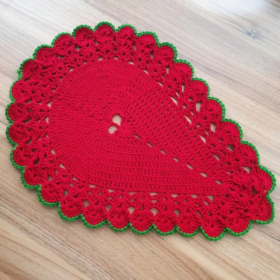 Red and green tablecloth Knitted home decoration Living room Etsy