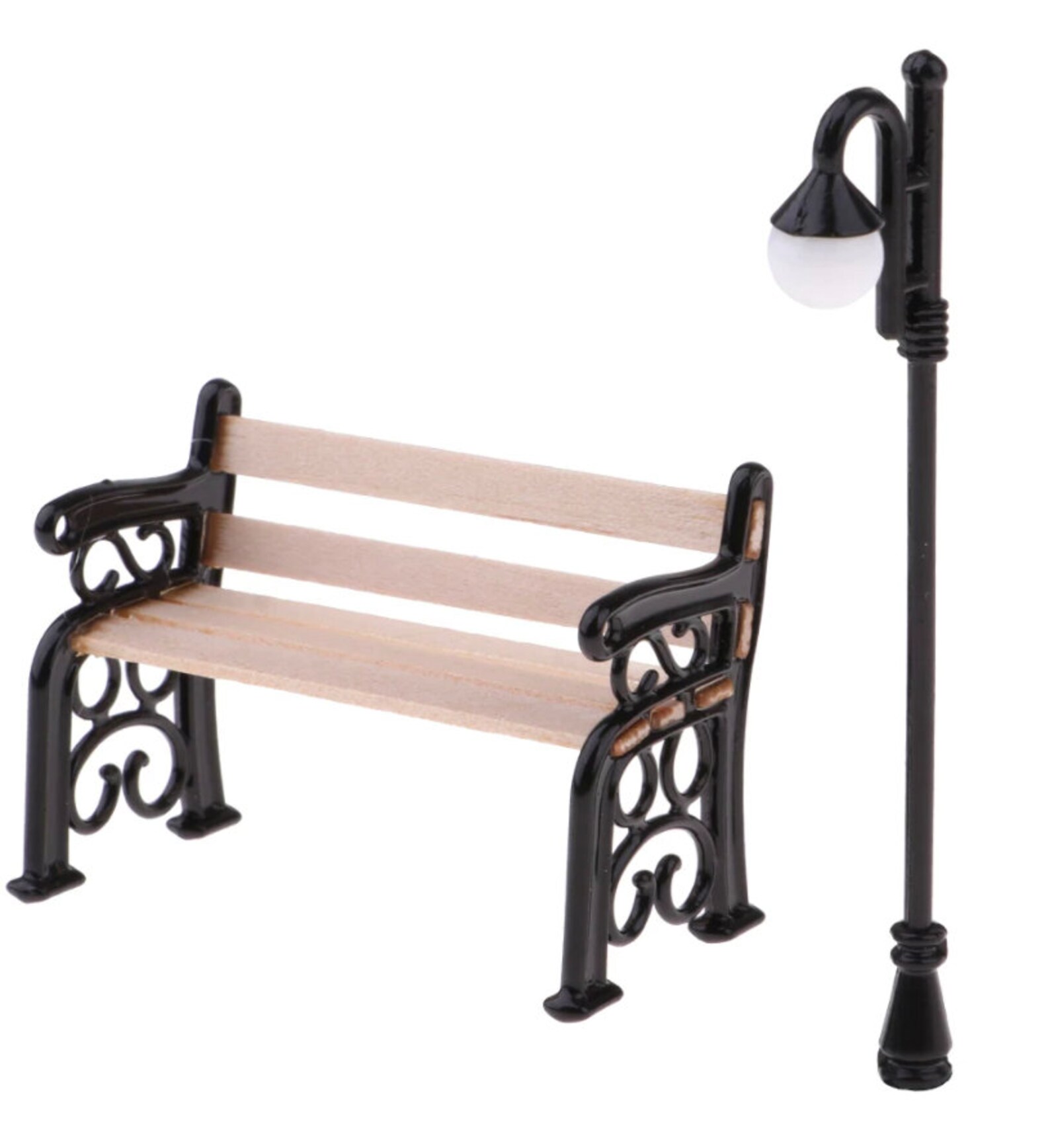 Wooden Park Bench & Street Lamp For 1/12 Dollhouse lot 2 Etsy
