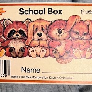 Vintage Critter Sitters School Box Name Label Sticker, Mead Corporation, 1980s, property of, this belongs to, kids school supplies