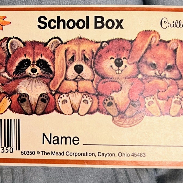 Vintage Critter Sitters School Box Name Label Sticker, Mead Corporation, 1980s, property of, this belongs to, kids school supplies