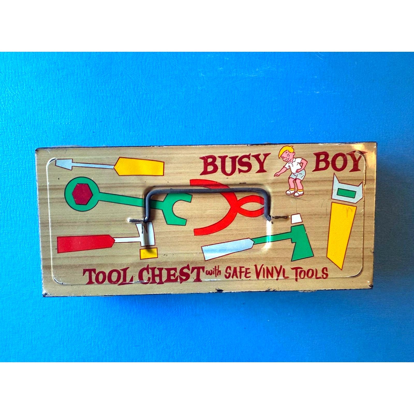 Vintage 1960s Metal Busy Boy Tool Chest, Ohio Art, No Tools, Chest