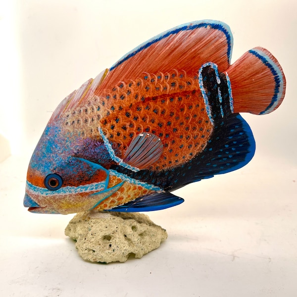 Vintage Penco Wooden Tropical Saddle Angel Fish Hand Painted Figurine