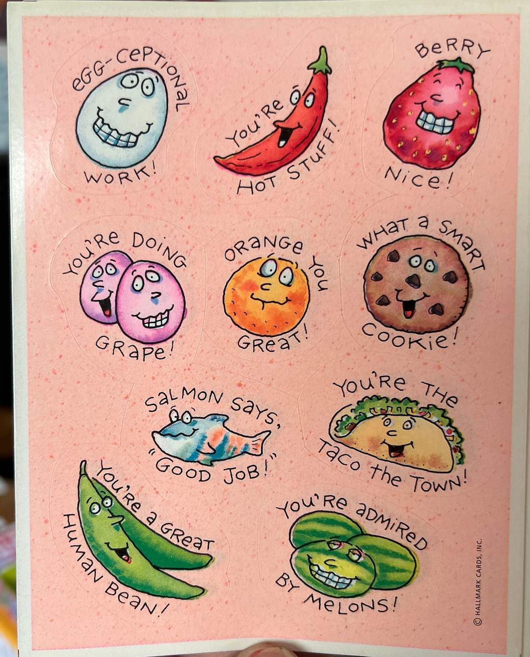 Vintage Food Puns Sticker Sheet. Hallmark. Jokes Funny Veggies Fruit