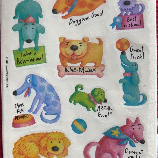 Vintage 90s Puppy Dog Reward Achievement Sticker Sheet. Hallmark
