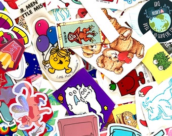 Grab Bag 60+ Stickers! Including vintage 1980s 1990s 2000s 2010s & current stickers, Stickers of all sizes and shapes and themes sticker lot