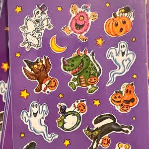 Vintage 1990s Halloween Monsters and Animals Sticker Sheet, American Greetings Hallmark