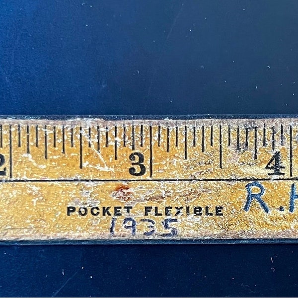 Vintage 1935 Pocket Flexible Ruler, 6 Inches, Wood and Metal