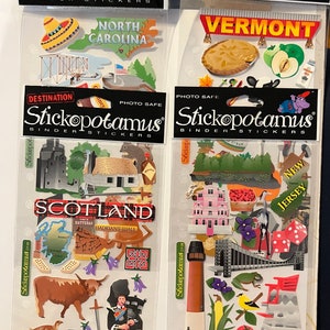 Vintage Stickopotamus State City Sticker Packs. Scotland, North Carolina, Vermont, New Jersey