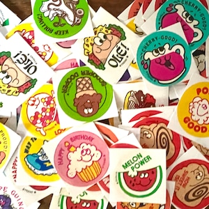 Scratch and Sniff Stickers Themed Lots. Choose from: fruit, food, or sweets. Trend Retro Reproduction.