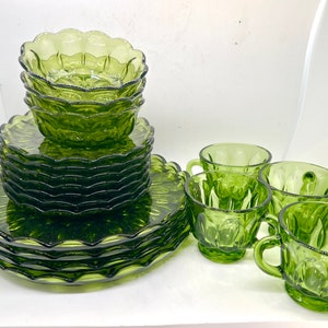 Vintage 1970s Anchor Hocking Fairfield Green Plates, Bowls, Glass Cups Mugs, Sets or Individual Replacement Pieces