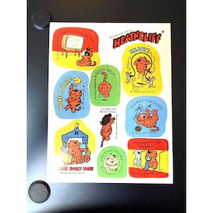 Vintage 1983 Healthcliff Cat Cartoon Sticker Sheet, Hallmark, Rare!