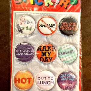Vintage 1980s Puffy Phrase Button Stickers, Gibson