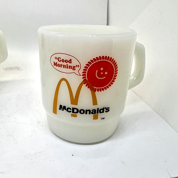 Vintage 1970s McDonald’s Milk Glass Coffee Mug, Fire King Anchor Hocking, Good Morning