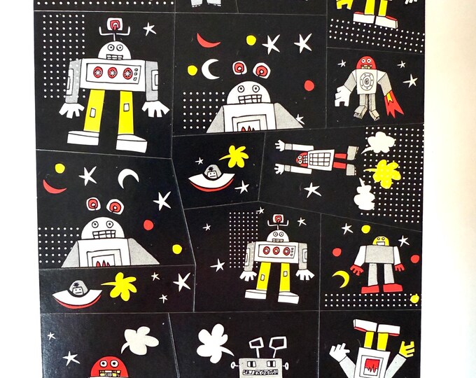 Vintage 1990s Robot Sticker Sheet, American Greetings, Hallmark, Black ...